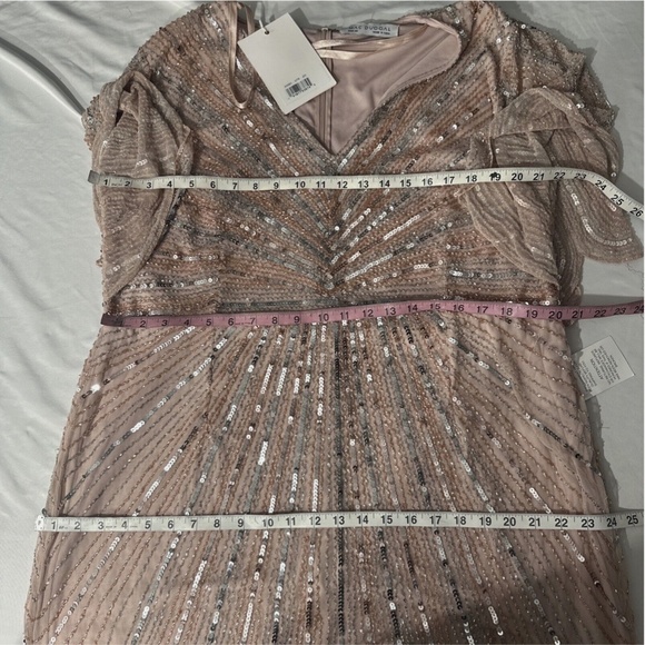 NWT $698 Mac Duggal [ 20 ] Sequined‎ V-Neck Cape Sleeve Column Gown Vintage Rose - Picture 14 of 16